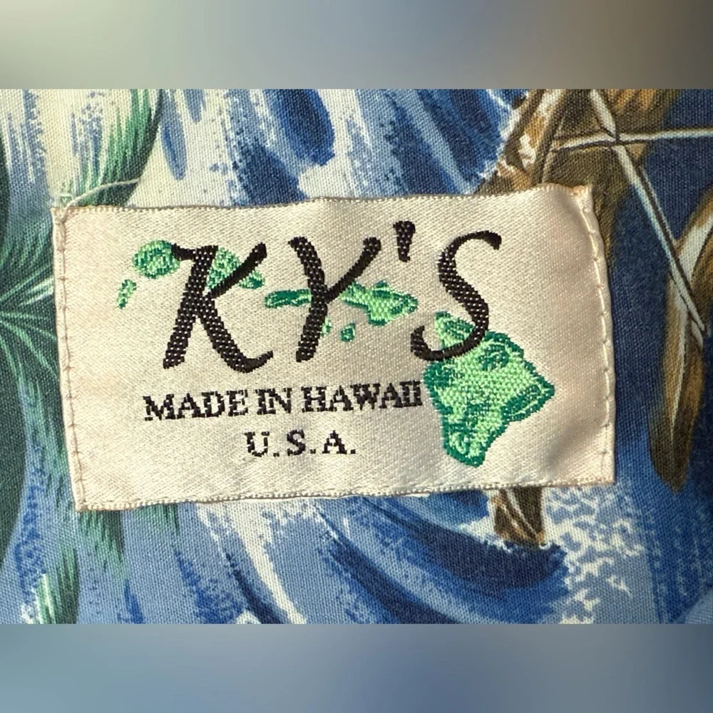 Vintage KY's Made in Hawaii Blue Button Up Shirt Hawaii USA Made Size‎ SEE NOTES